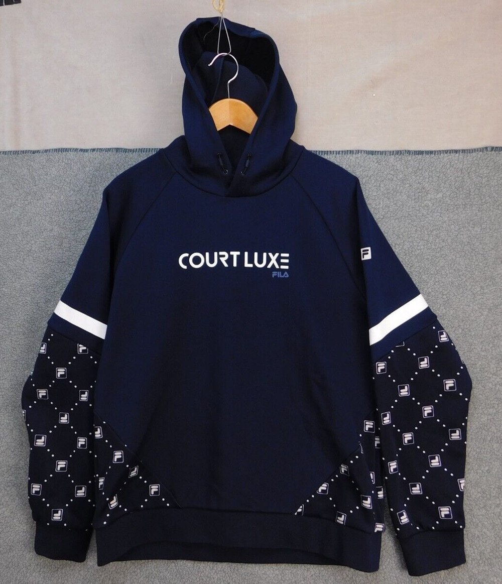 FILA Athletics Tennis Hooded Knit Jacket Mens XL Sports Navy Court Luxe Logo
